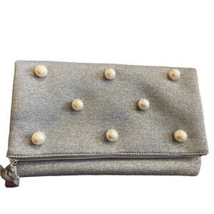 Stella & Dot Madison Gray and Pearl Envelope Clutch